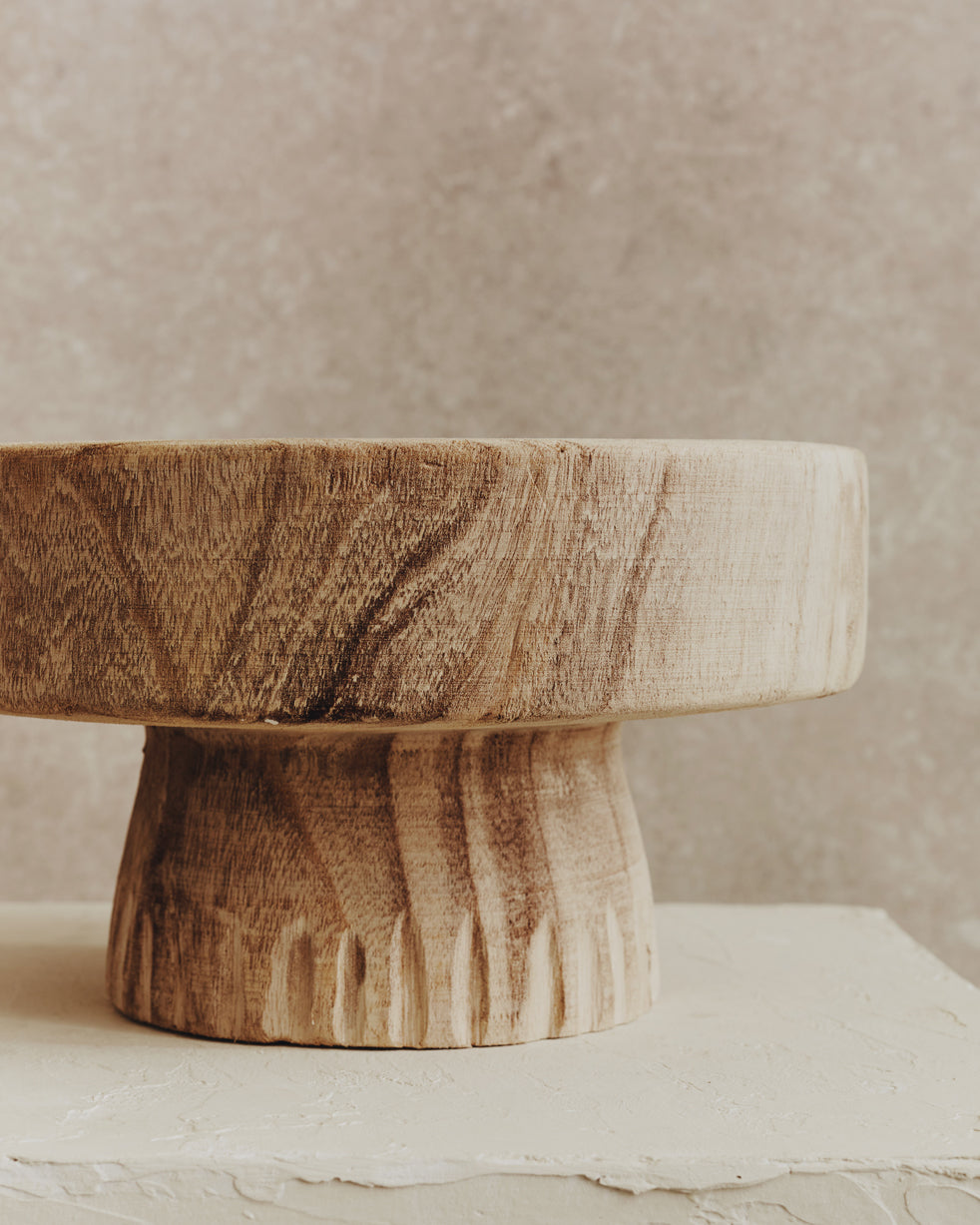 Rustic Large Wooden Pedestal Bowl