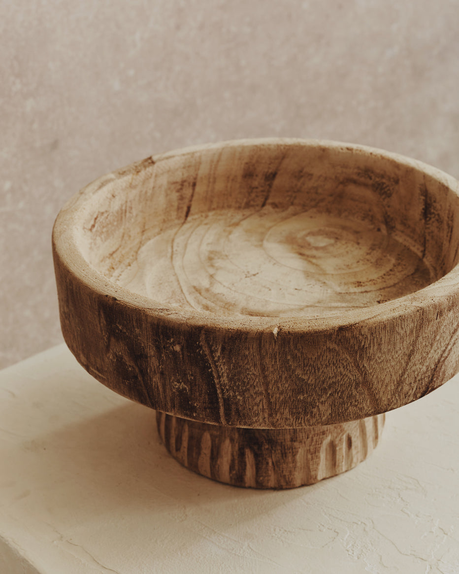 Rustic Large Wooden Pedestal Bowl