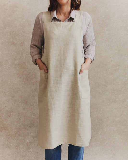 Linen Crossover Apron 001 | Ecru