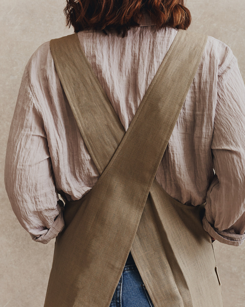 Linen Crossover Apron 001 | Stone