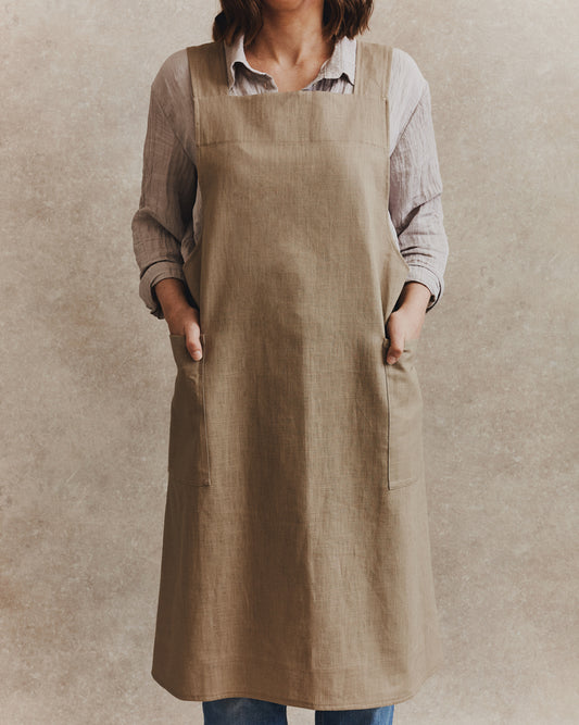 Linen Crossover Apron 001 | Stone