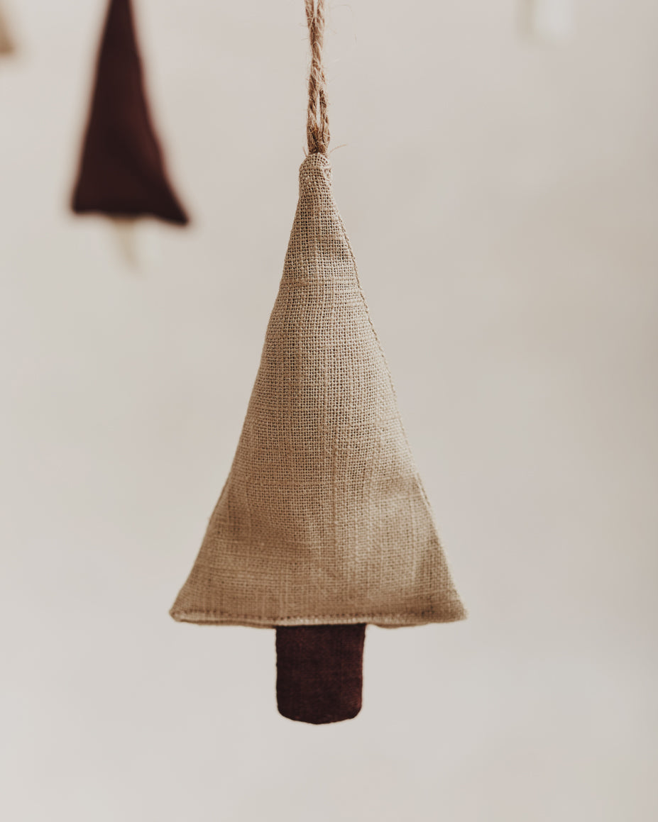 Linen Festive Tree Decoration | Black and Ecru