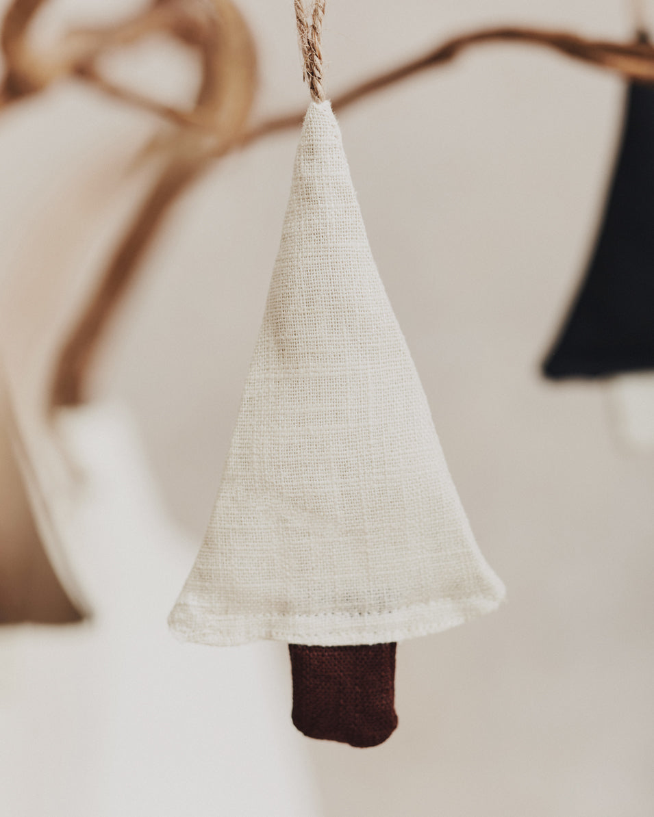 Linen Festive Tree Decoration | Black and Ecru