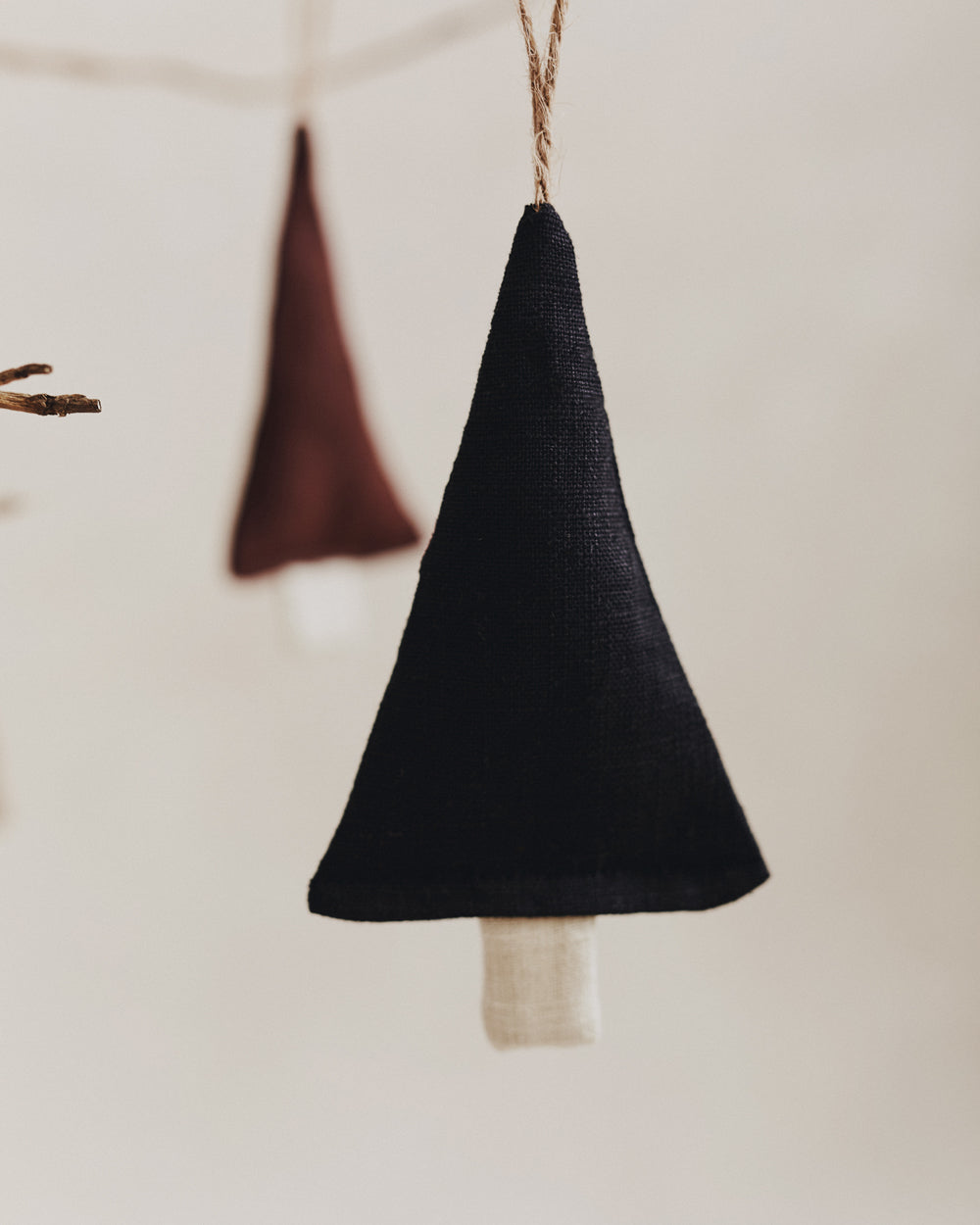 Linen Festive Tree Decoration | Black and Ecru