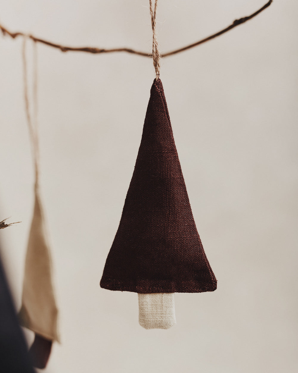 Linen Festive Tree Decoration | Black and Ecru