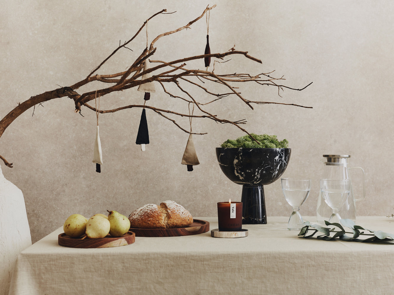 Linen Festive Tree Decoration | Black and Ecru