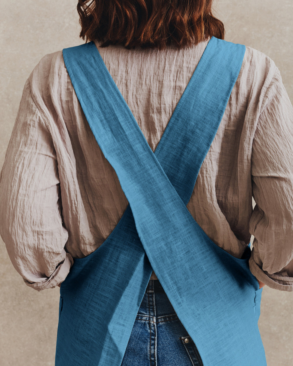 Linen Crossover Apron 001 | Blue