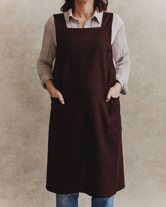Linen Crossover Apron 001 | Espresso