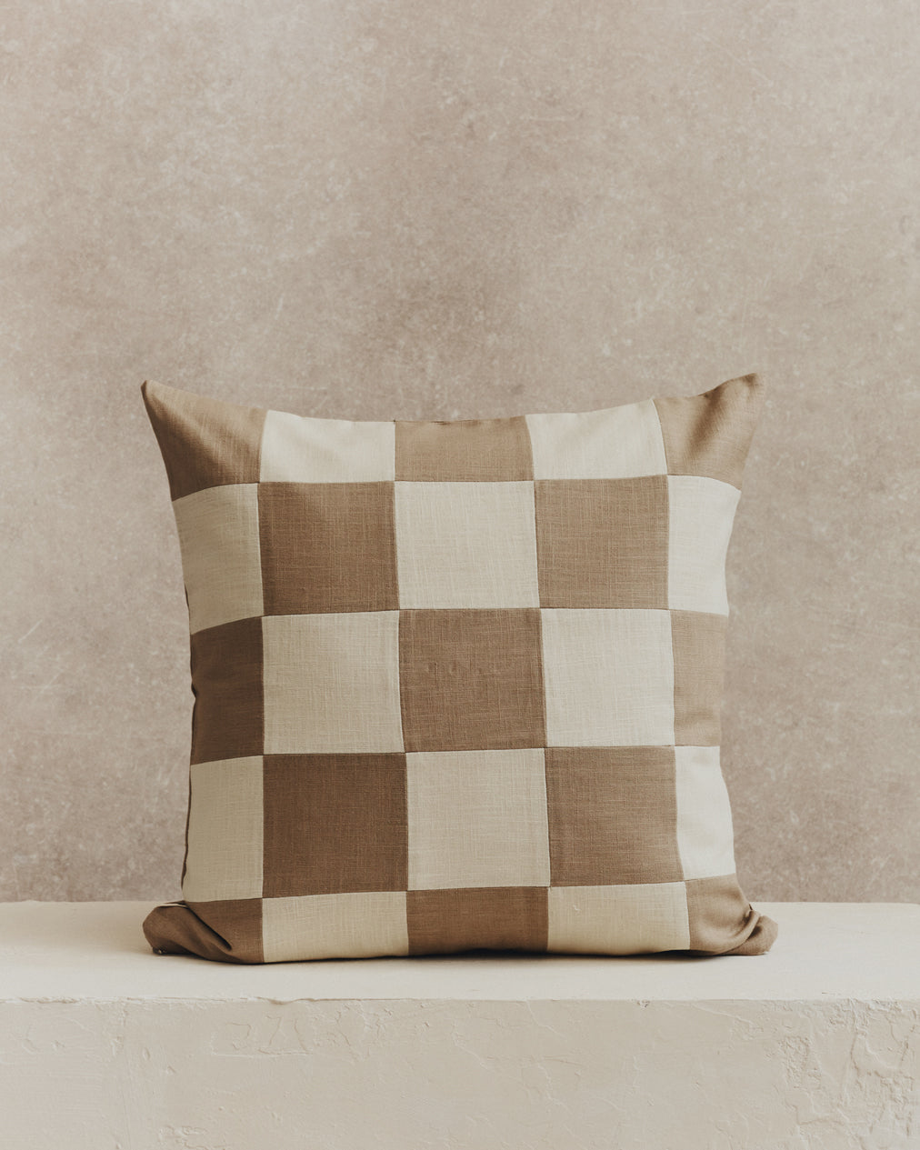 Chequered Cushion Cover | Stone and Ecru