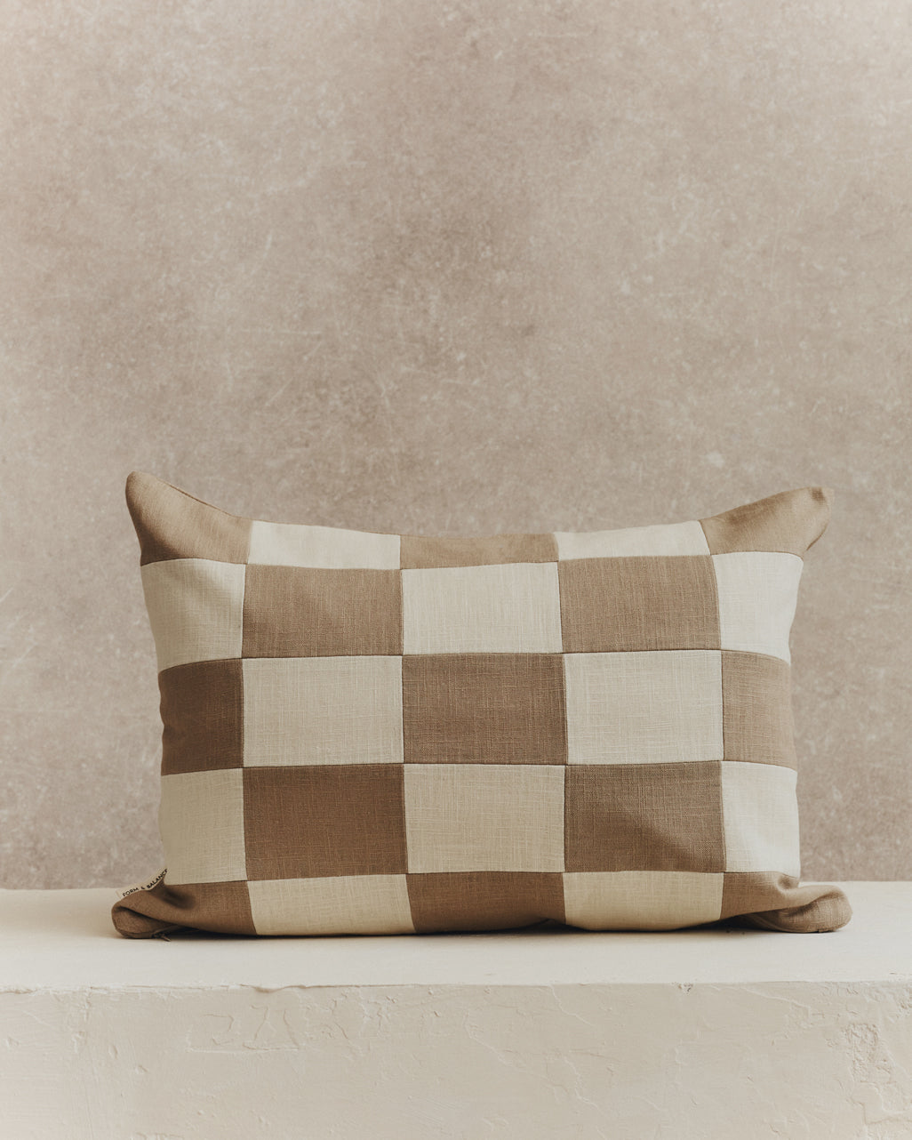 Chequered Rectangle Cushion Cover | Ecru and Stone