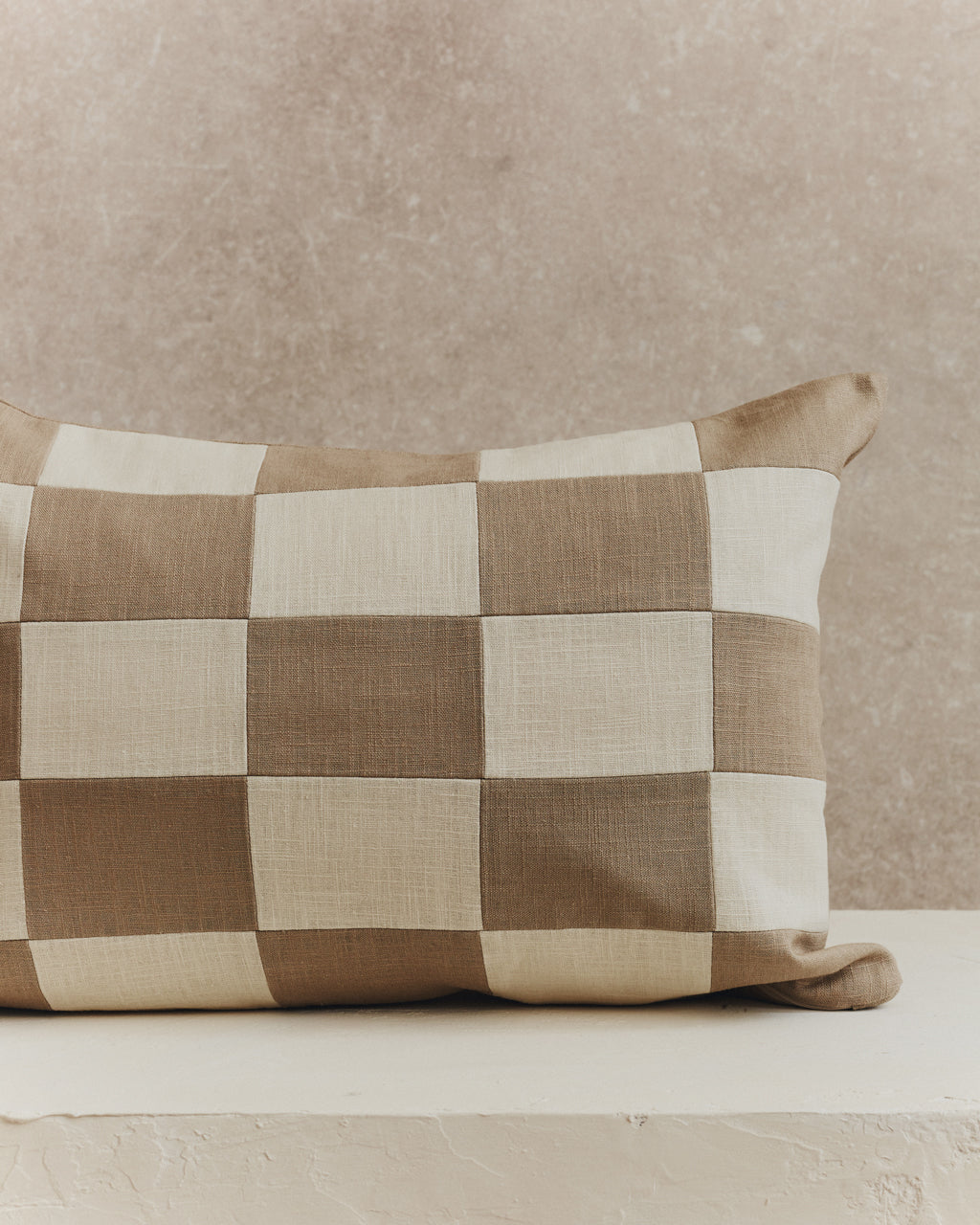 Chequered Rectangle Cushion Cover | Ecru and Stone