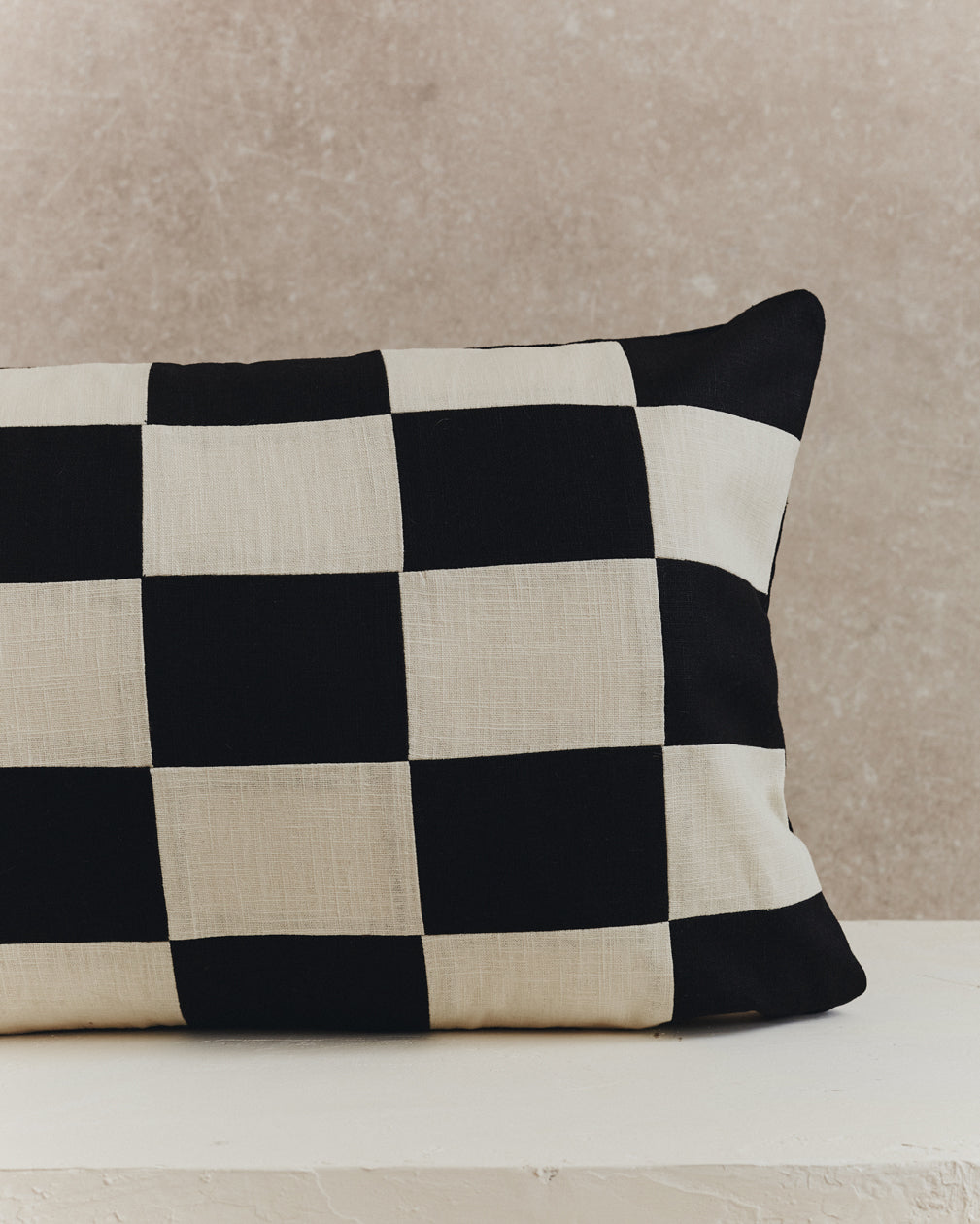 Chequered Rectangle Cushion Cover | Black and Ecru