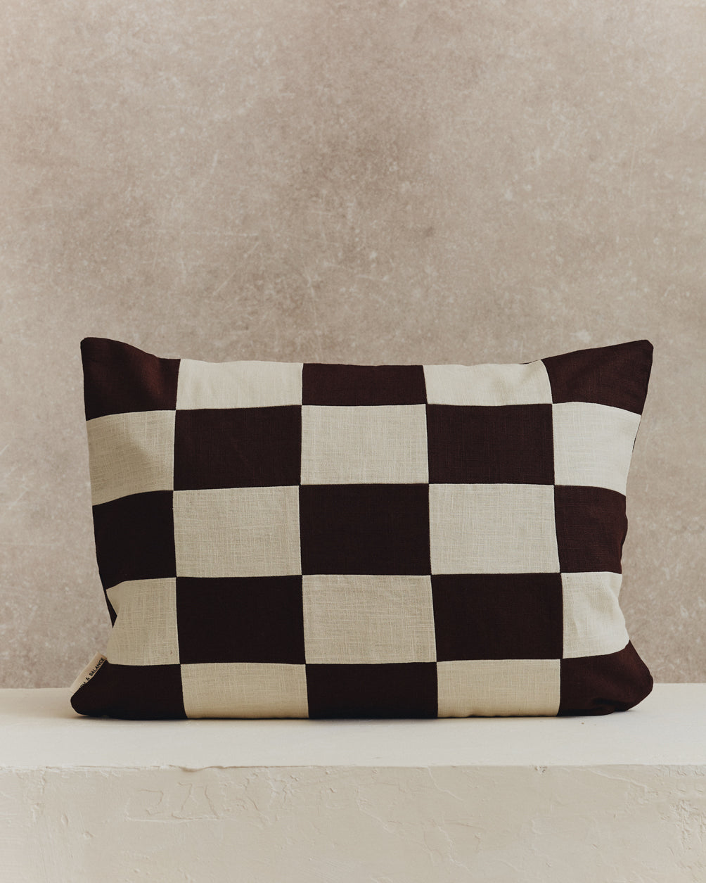 Chequered Rectangle Cushion Cover | Espresso and Ecru