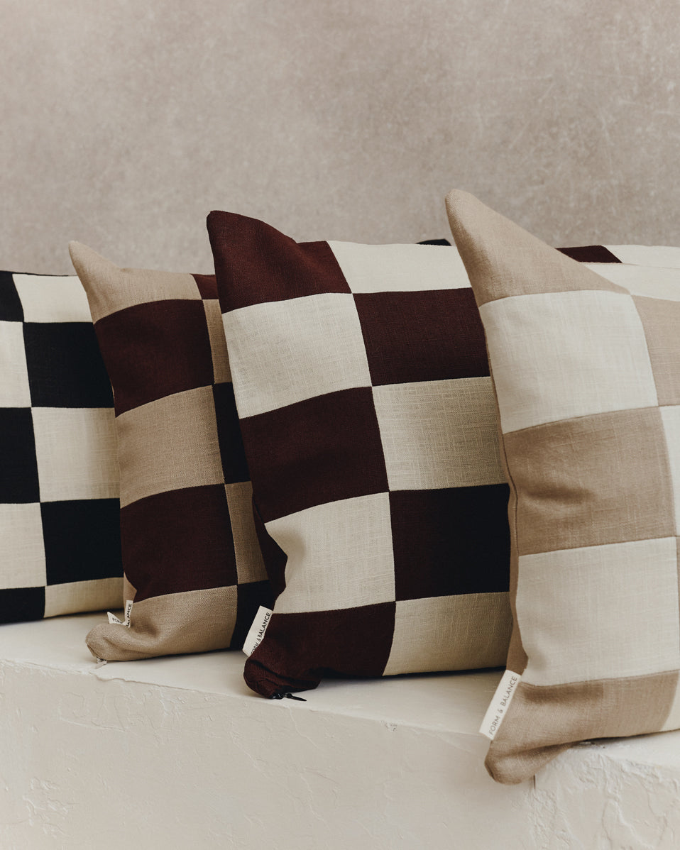 Chequered Rectangle Cushion Cover | Espresso and Stone