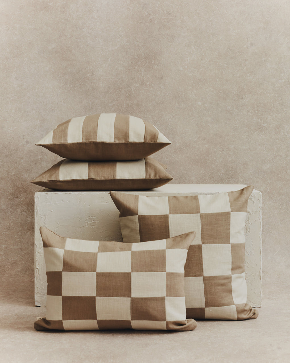 Chequered Cushion Cover | Stone and Ecru