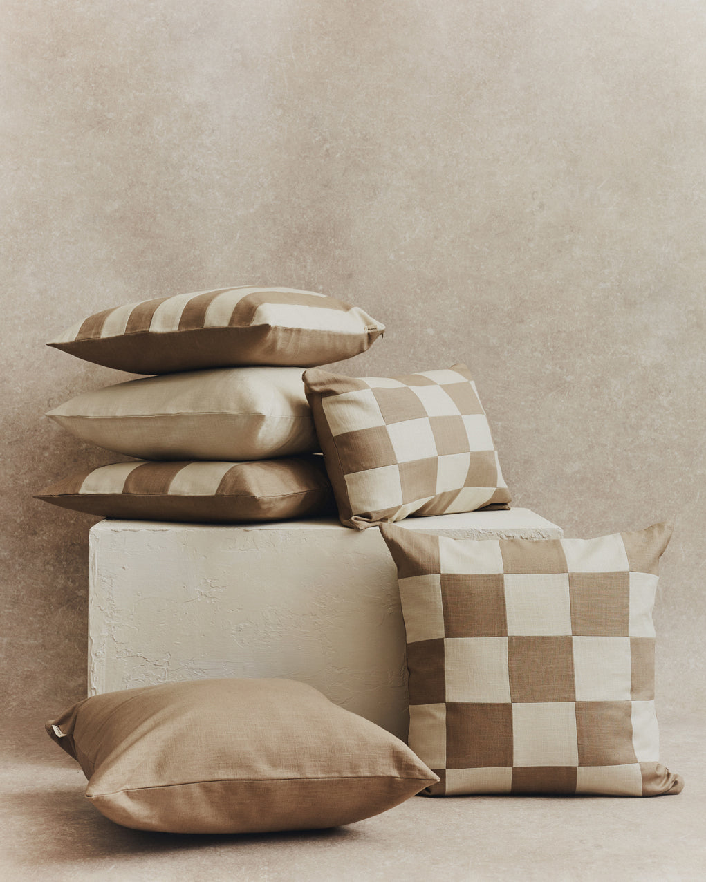 Chequered Cushion Cover | Stone and Ecru