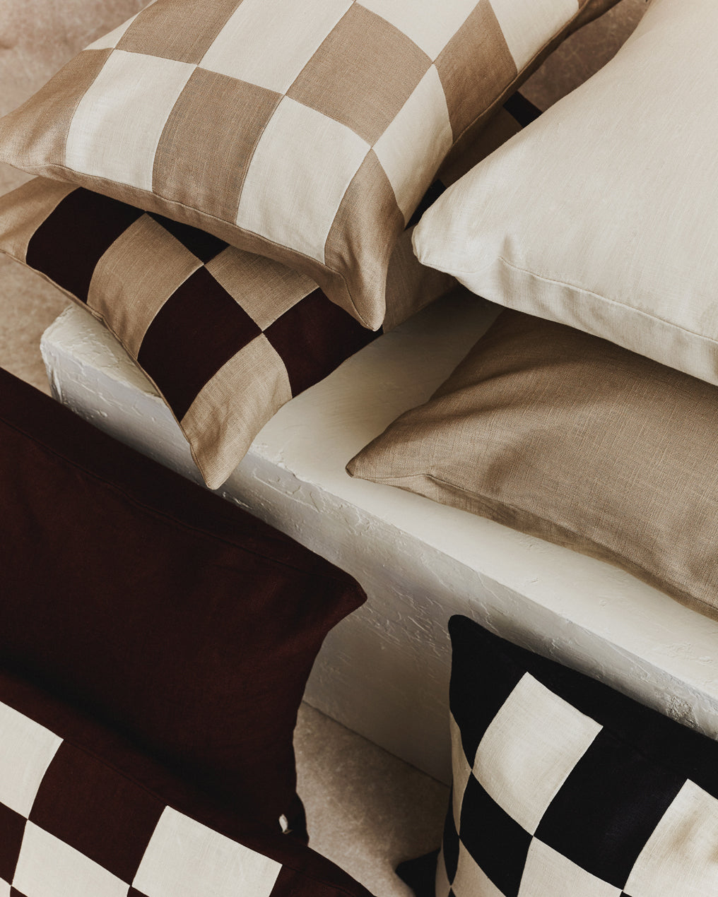 Chequered Cushion Cover | Stone and Espresso