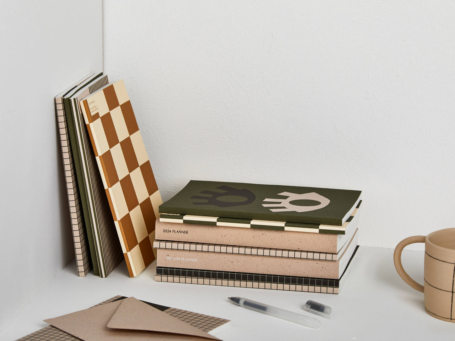 A5 Checkerboard Print Notebook | Ochre and Cream