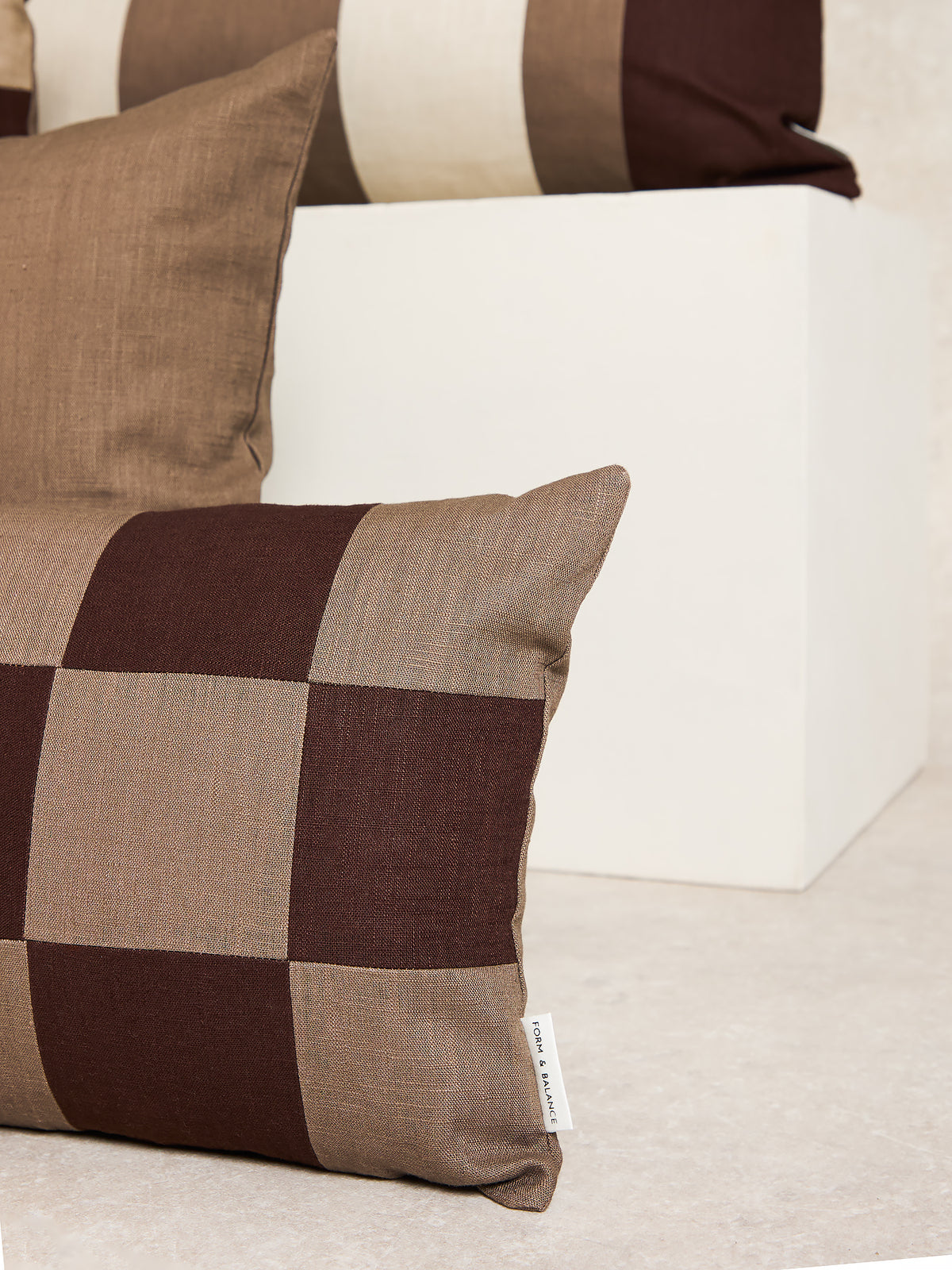 Chequered Cushion Cover, Rectangle, Walnut and espresso (5 of 5)