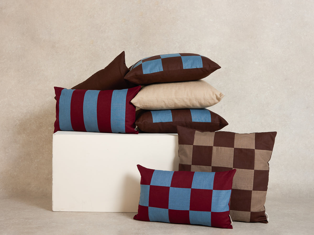 Chequered Cushion Cover, Square, Espresso and walnut (5 of 5)