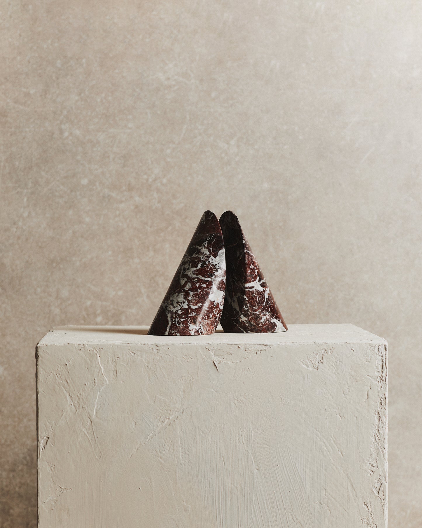 Pair of Noble Marble Bookends in Wine