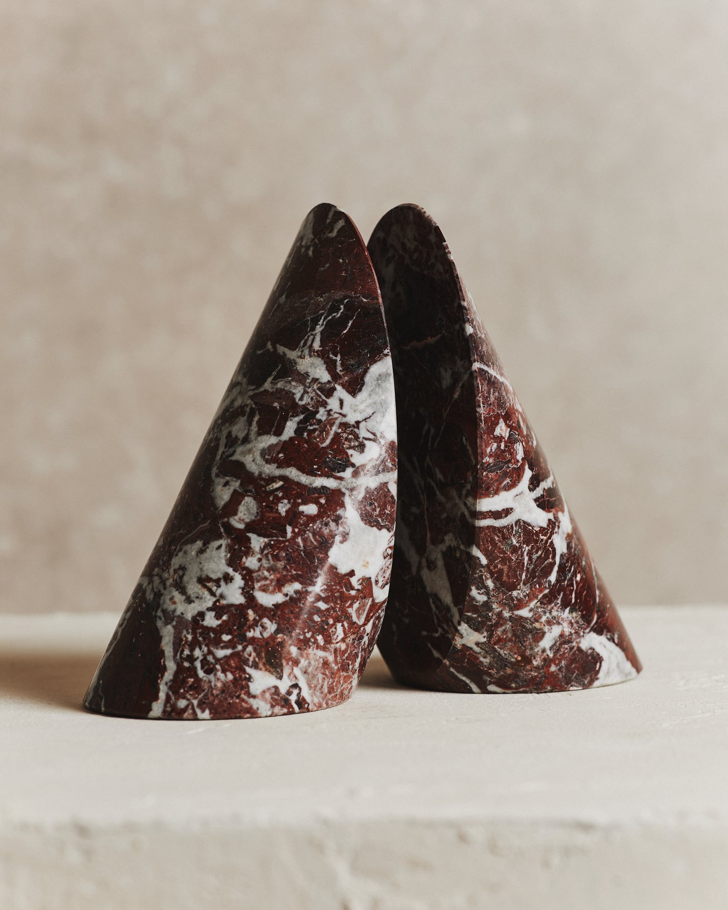 Pair of Noble Marble Bookends in Wine
