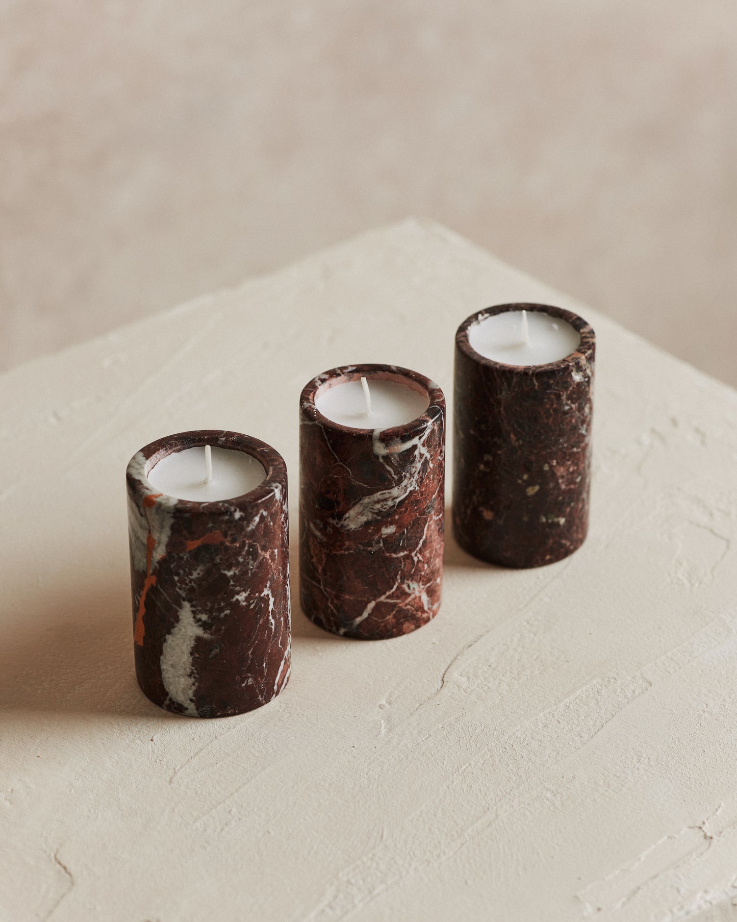 Noble Marble Set 3 Tealight holders in Wine