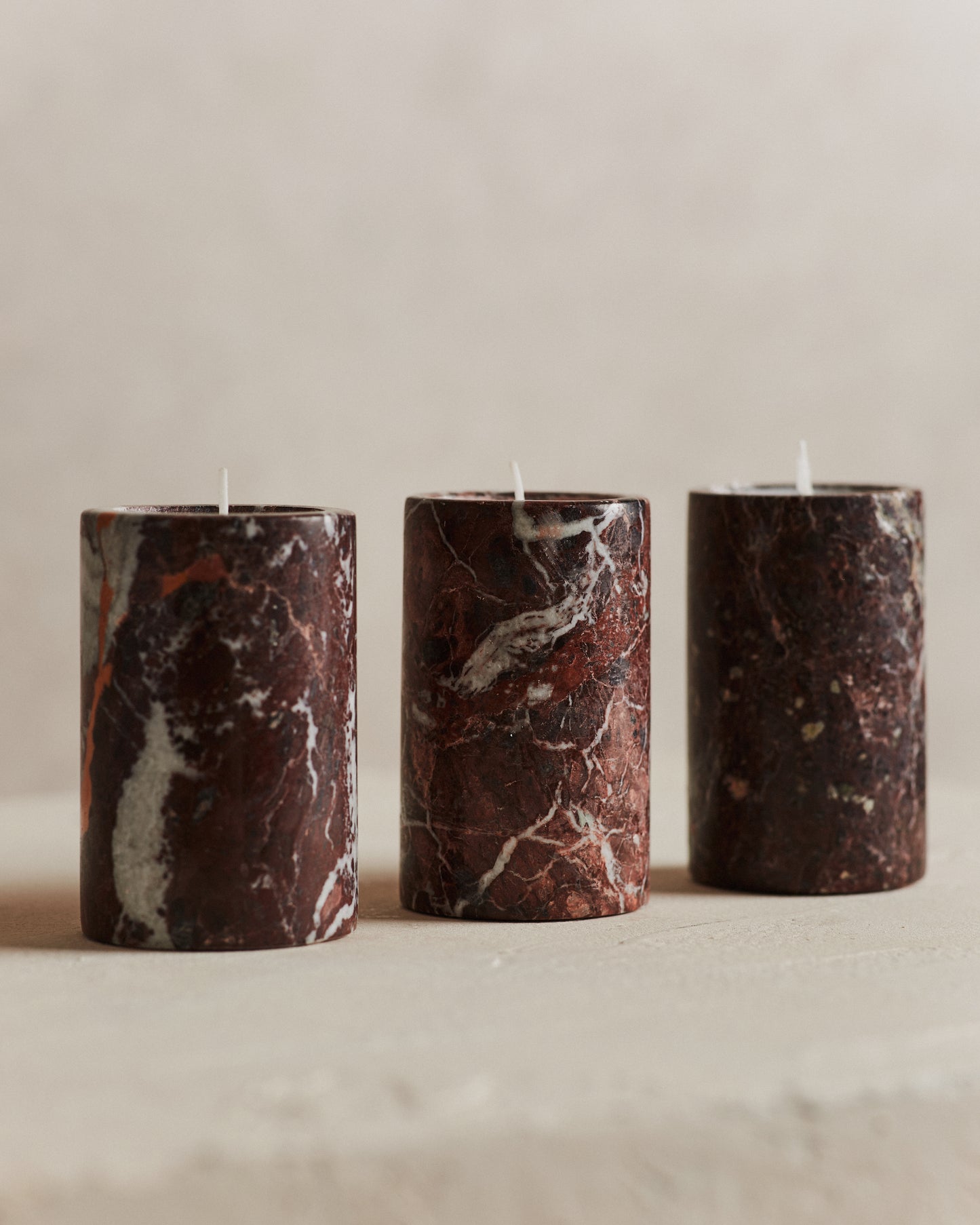 Noble Marble Set 3 Tealight holders in Wine