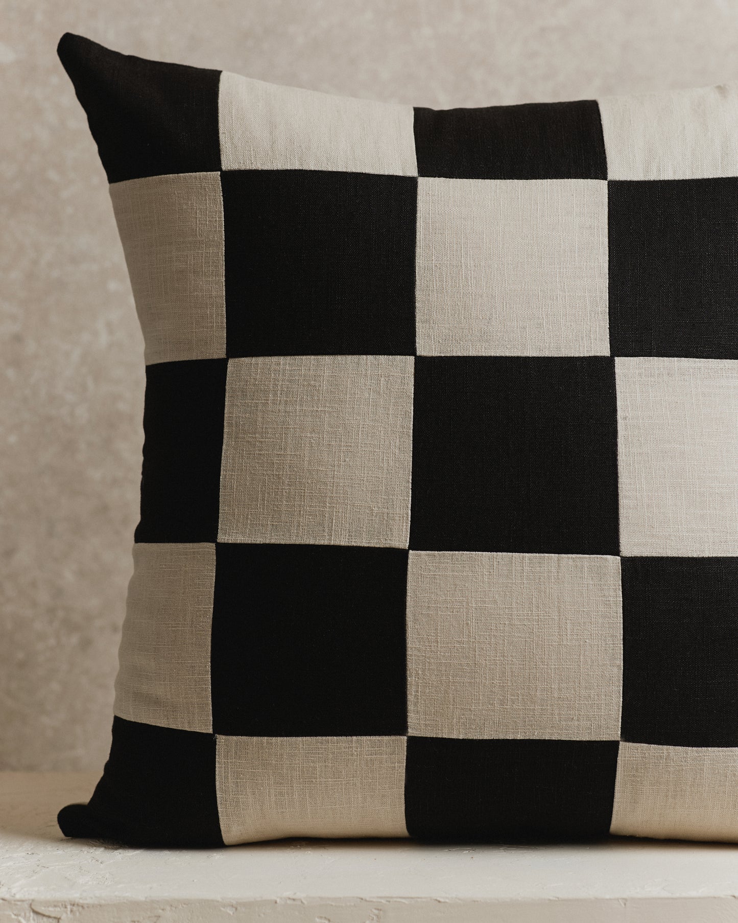 Chequered Cushion Cover | Black and Ecru