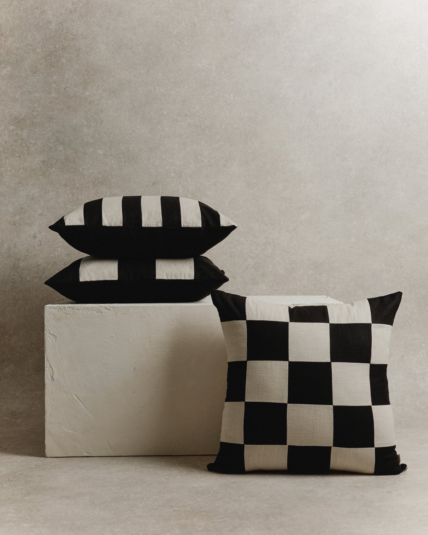 Chequered Cushion Cover | Black and Ecru