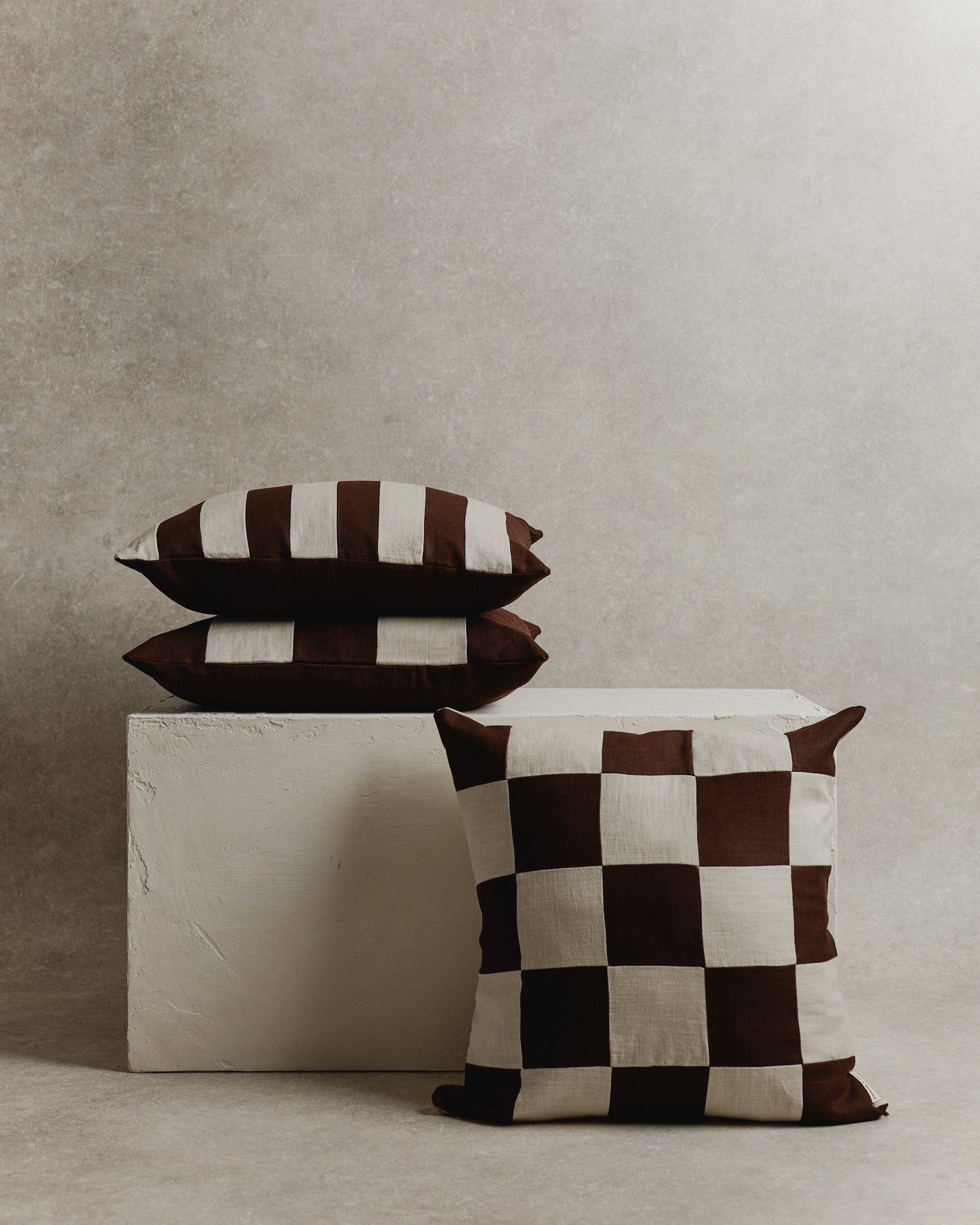 Chequered Cushion Cover | Espresso and Ecru
