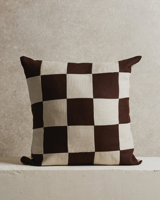 Chequered Cushion Cover | Espresso and Ecru