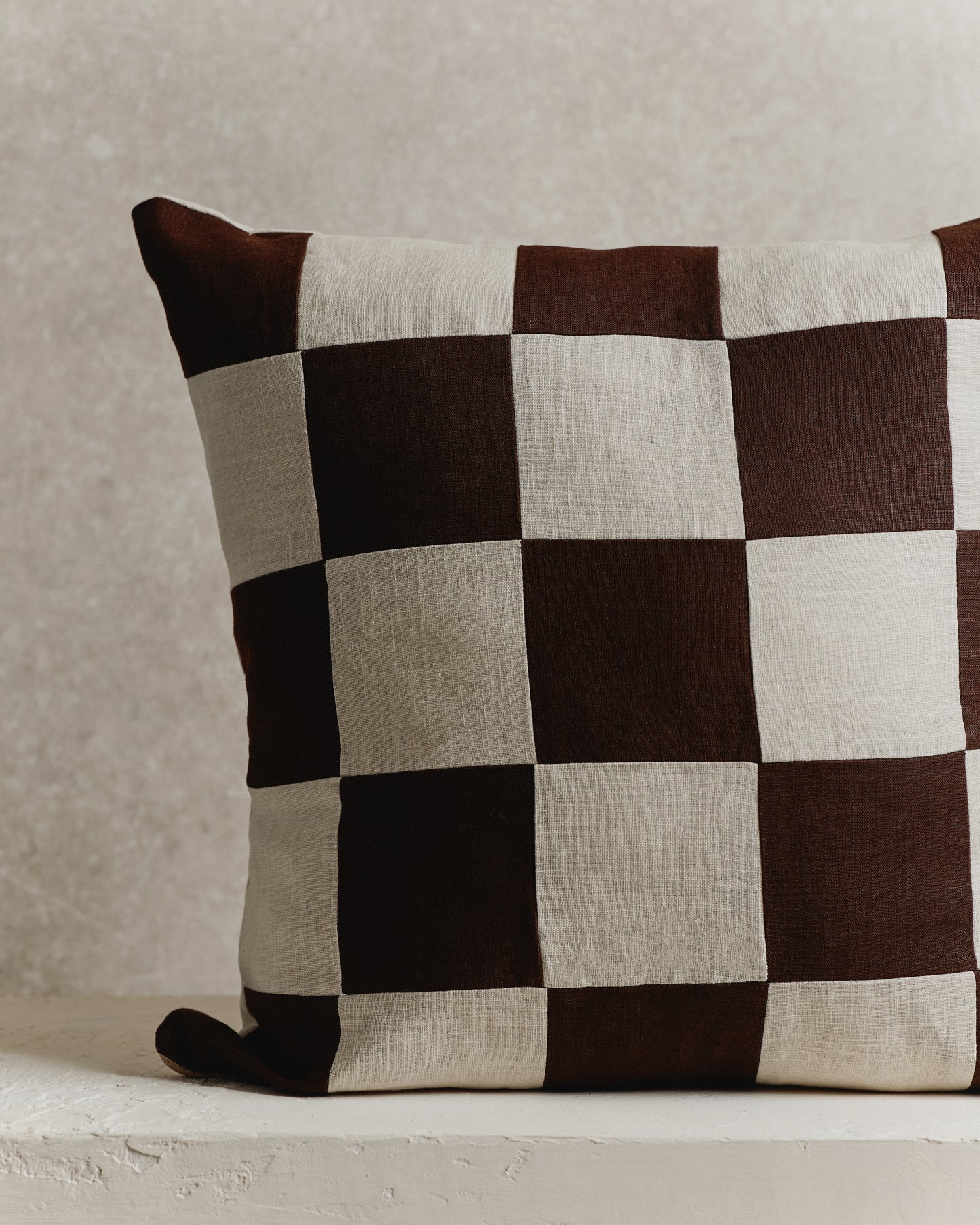 Chequered Cushion Cover | Espresso and Ecru