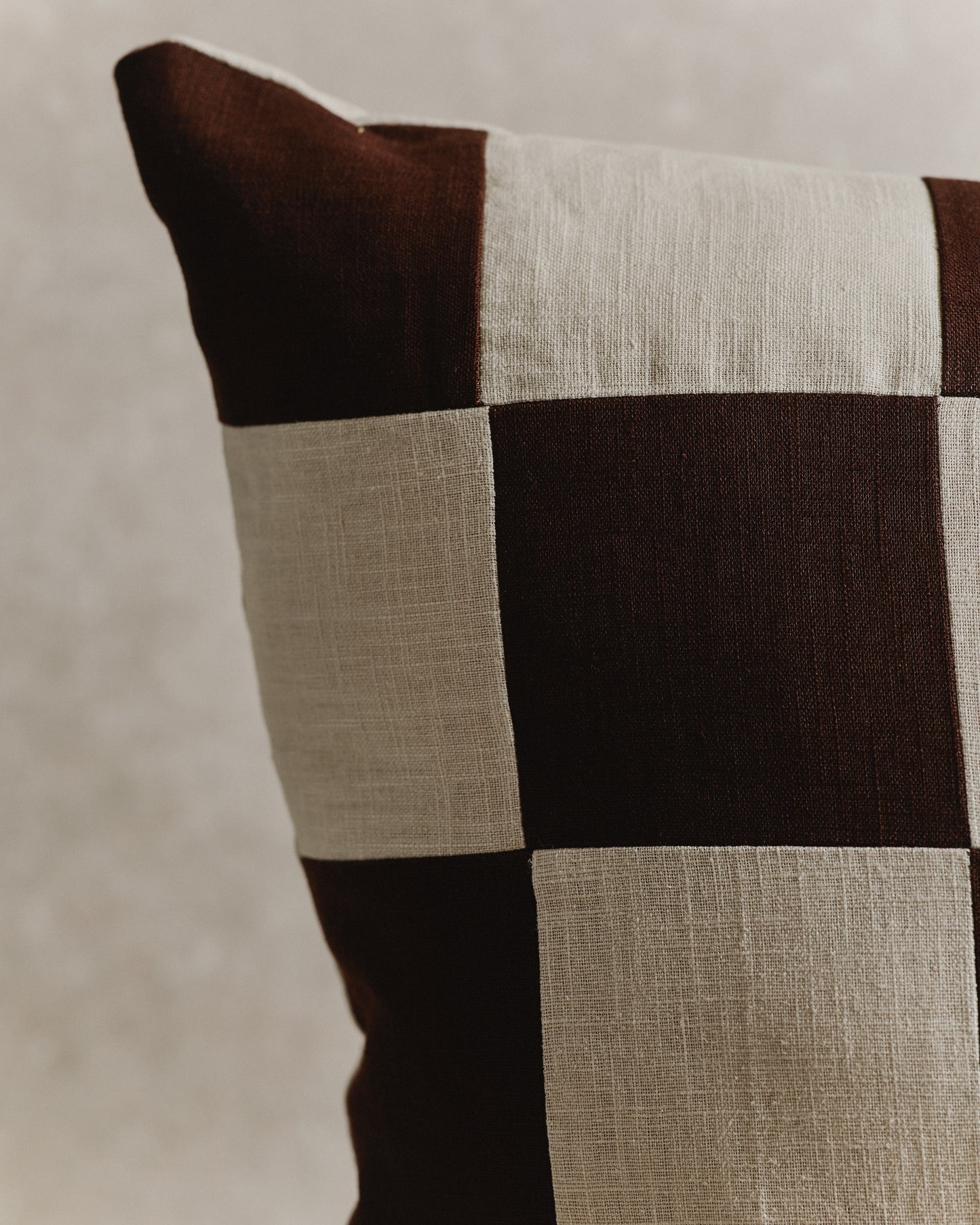 Chequered Cushion Cover | Espresso and Ecru