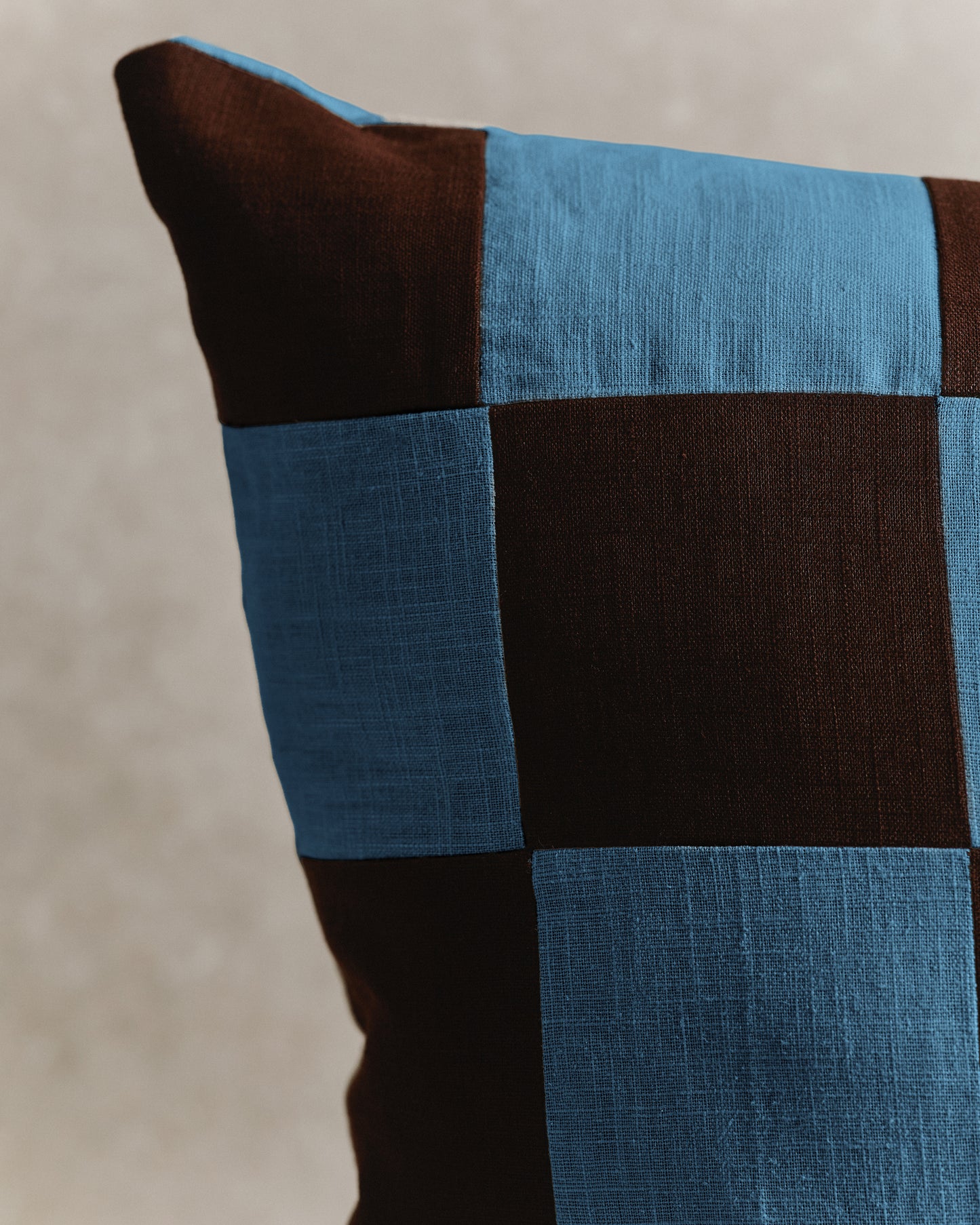 Chequered Cushion Cover | Espresso and Blue