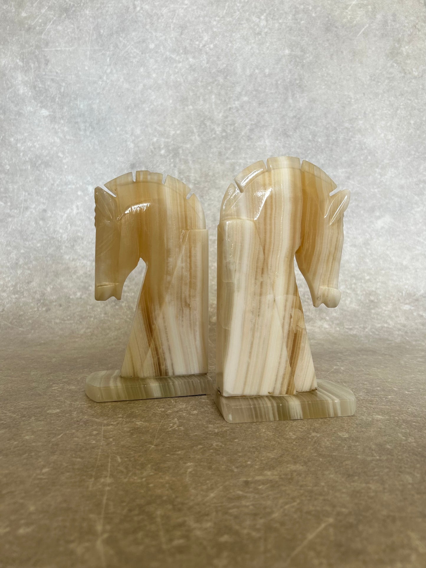 Pair of Large Onyx Horsehead Bookends