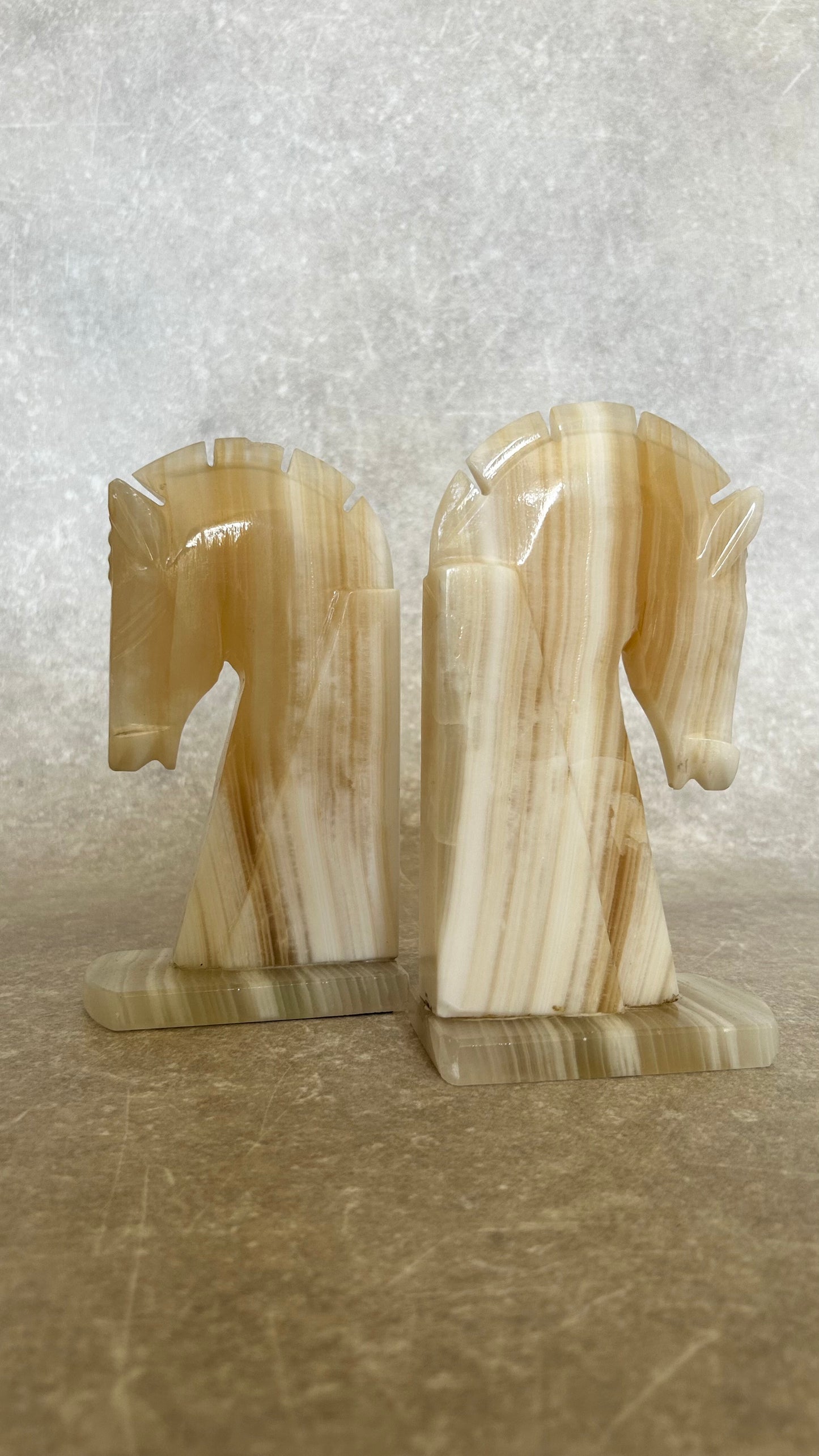 Pair of Large Onyx Horsehead Bookends