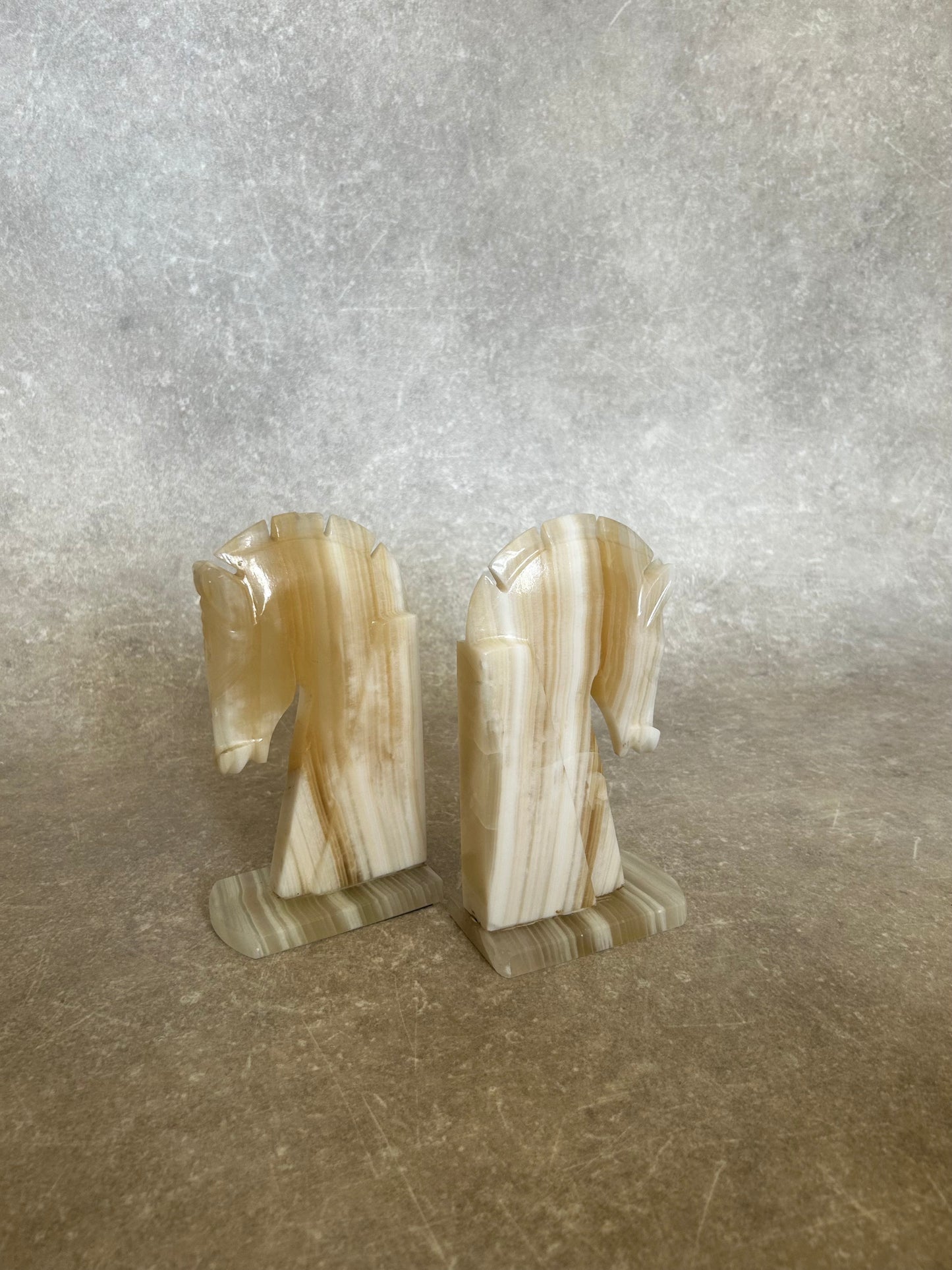 Pair of Large Onyx Horsehead Bookends
