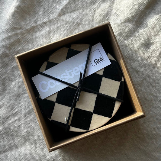 Form and Balance X Grä Design Ceramic Coasters | Black Checkered