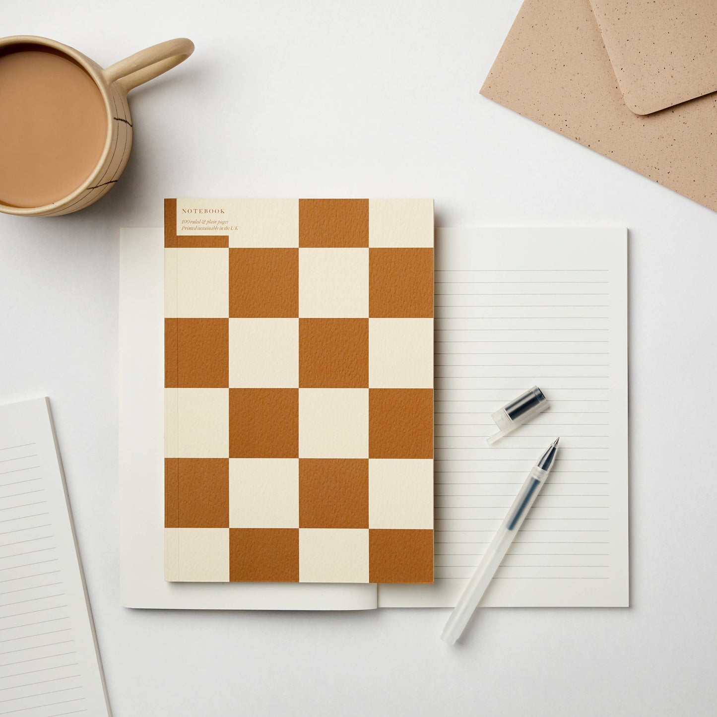 A5 Checkerboard Print Notebook | Ochre and Cream