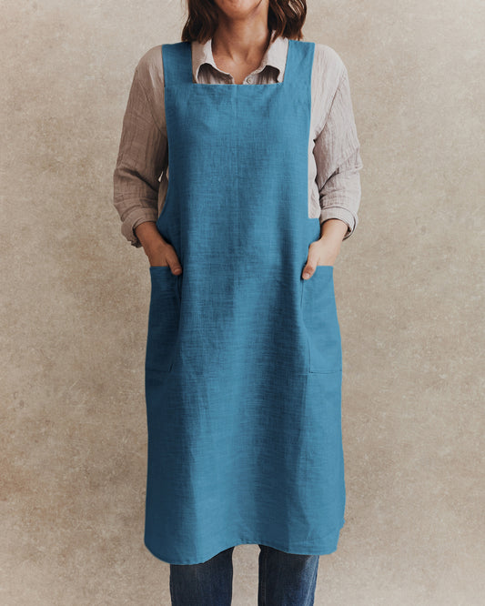 Linen Crossover Apron 001 | Blue