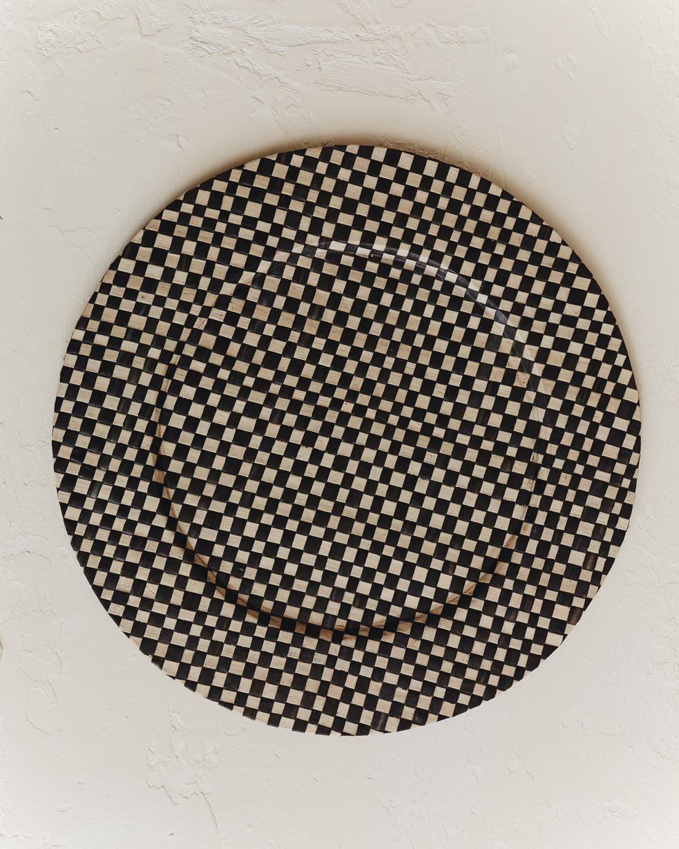 Black and Natural Check Woven Charger Plate
