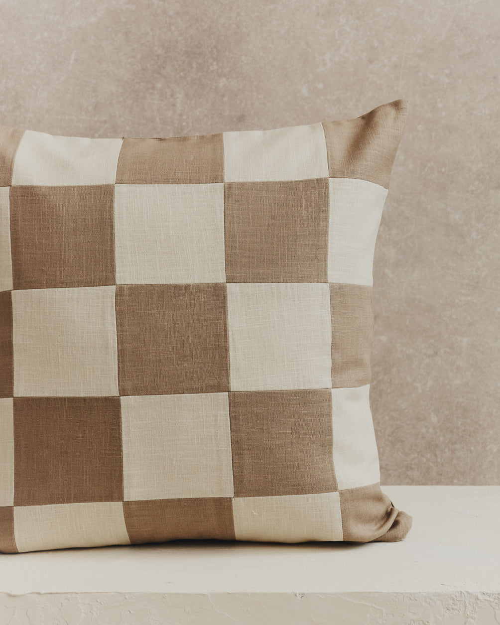 Chequered Cushion Cover | Stone and Ecru
