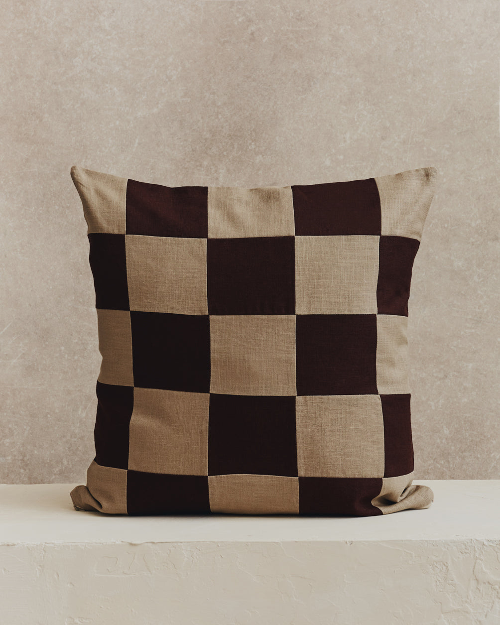 Chequered Cushion Cover | Stone and Espresso