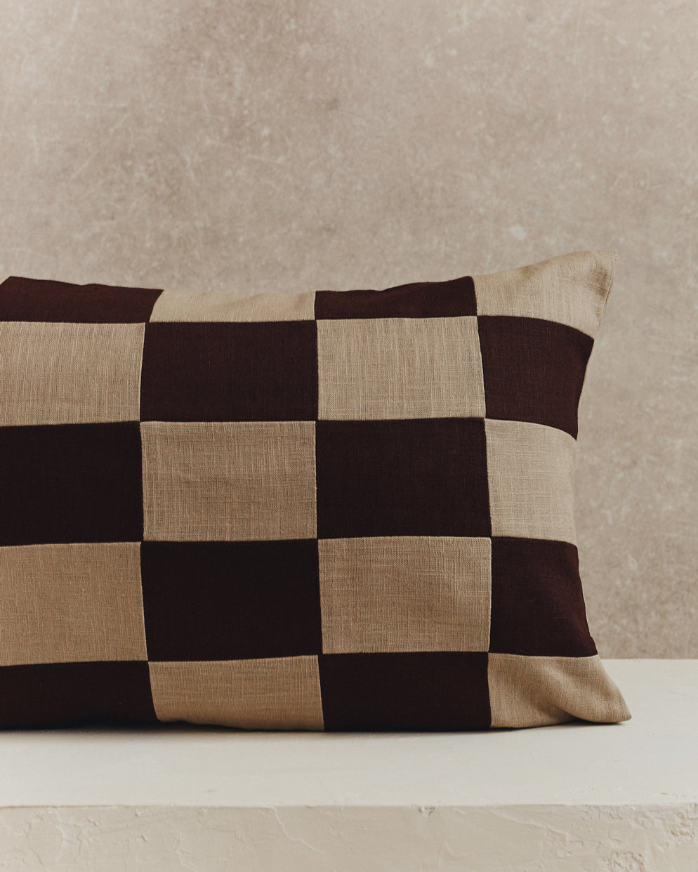 Chequered Rectangle Cushion Cover | Espresso and Stone