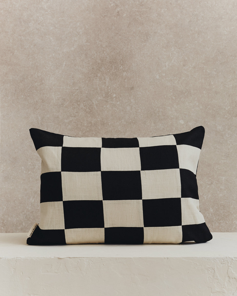 Chequered Rectangle Cushion Cover | Black and Ecru