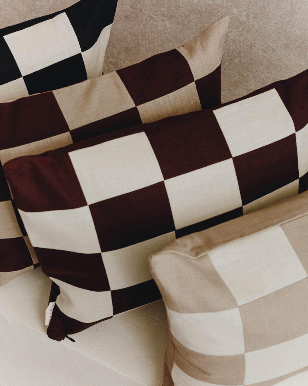 Chequered Rectangle Cushion Cover | Ecru and Stone