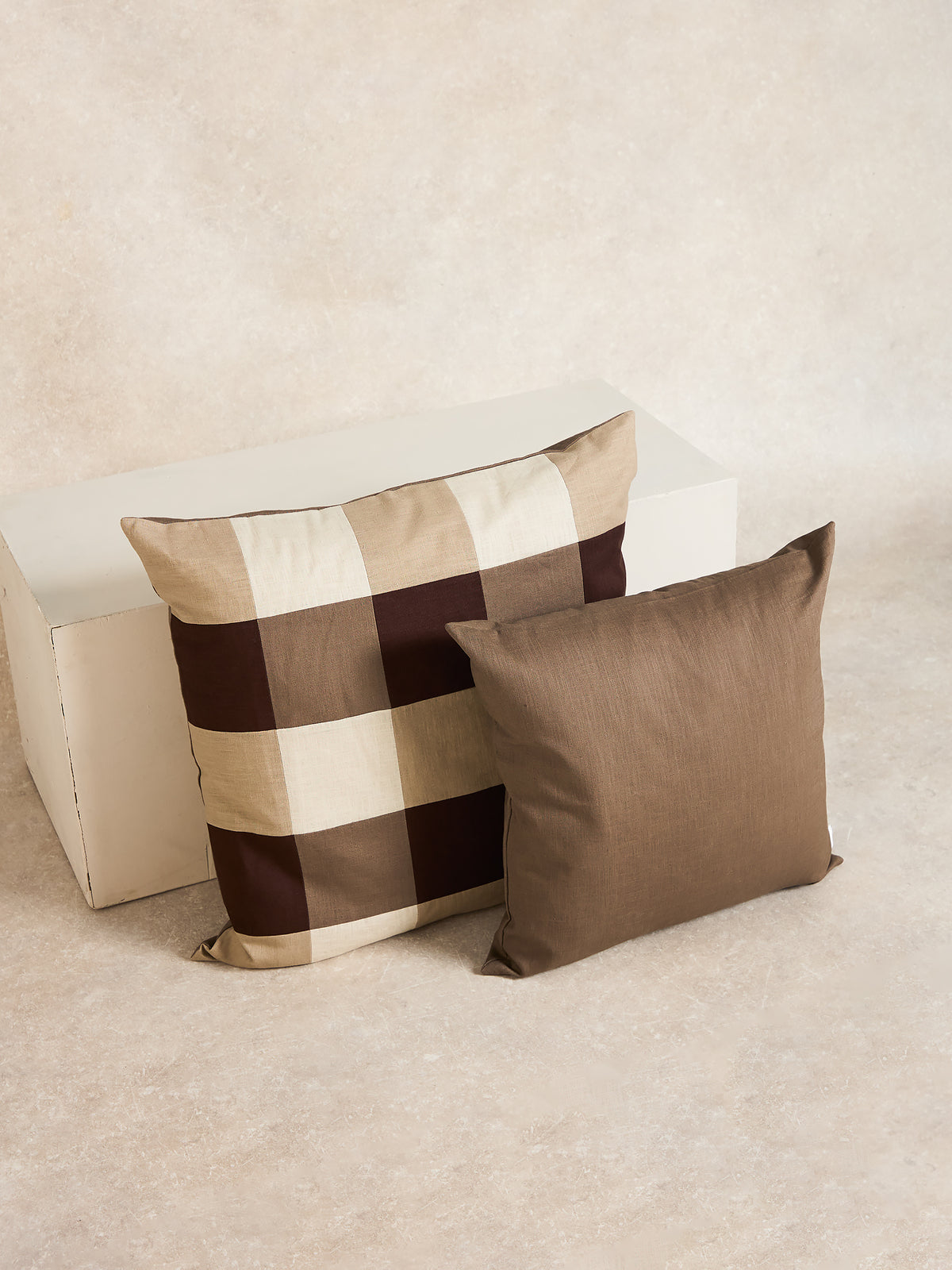 Maxi Square Chequered Cushion Cover, Espresso, walnut, stone and natural (3 of 6)