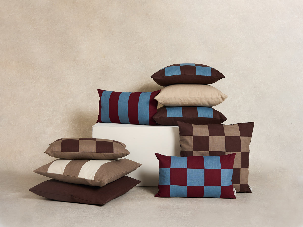 Chequered Cushion Cover, Rectangle, Burgundy and denim (3 of 4)