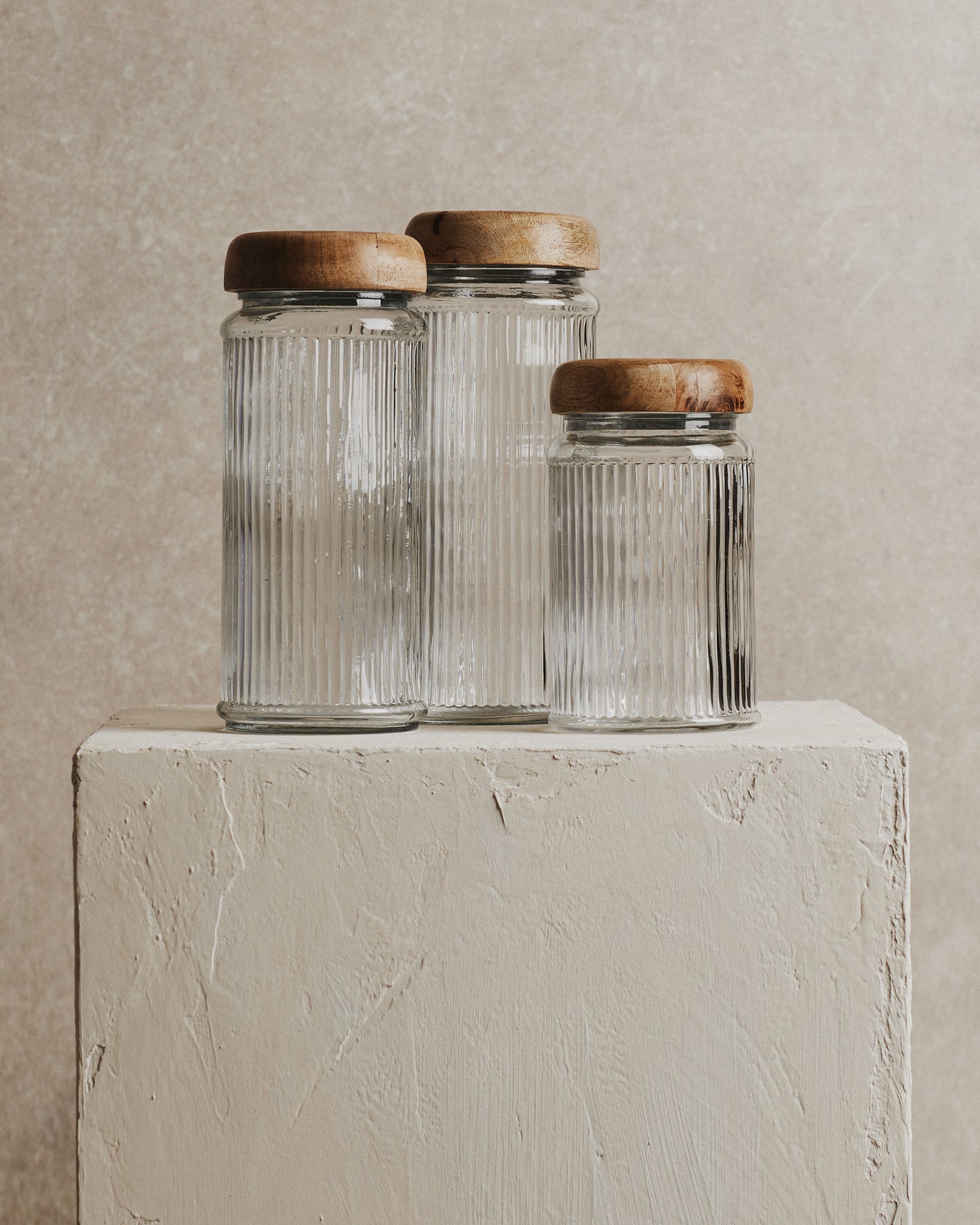 Pantry Mango Wood Glass Storage Jar | Medium